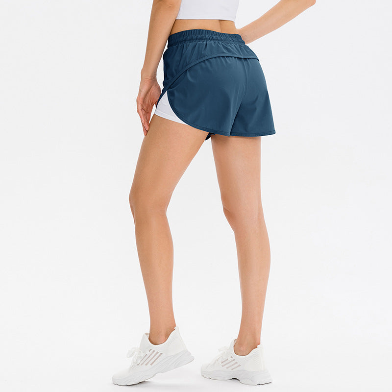 Women's Fake Two-piece Sports Shorts Pockets