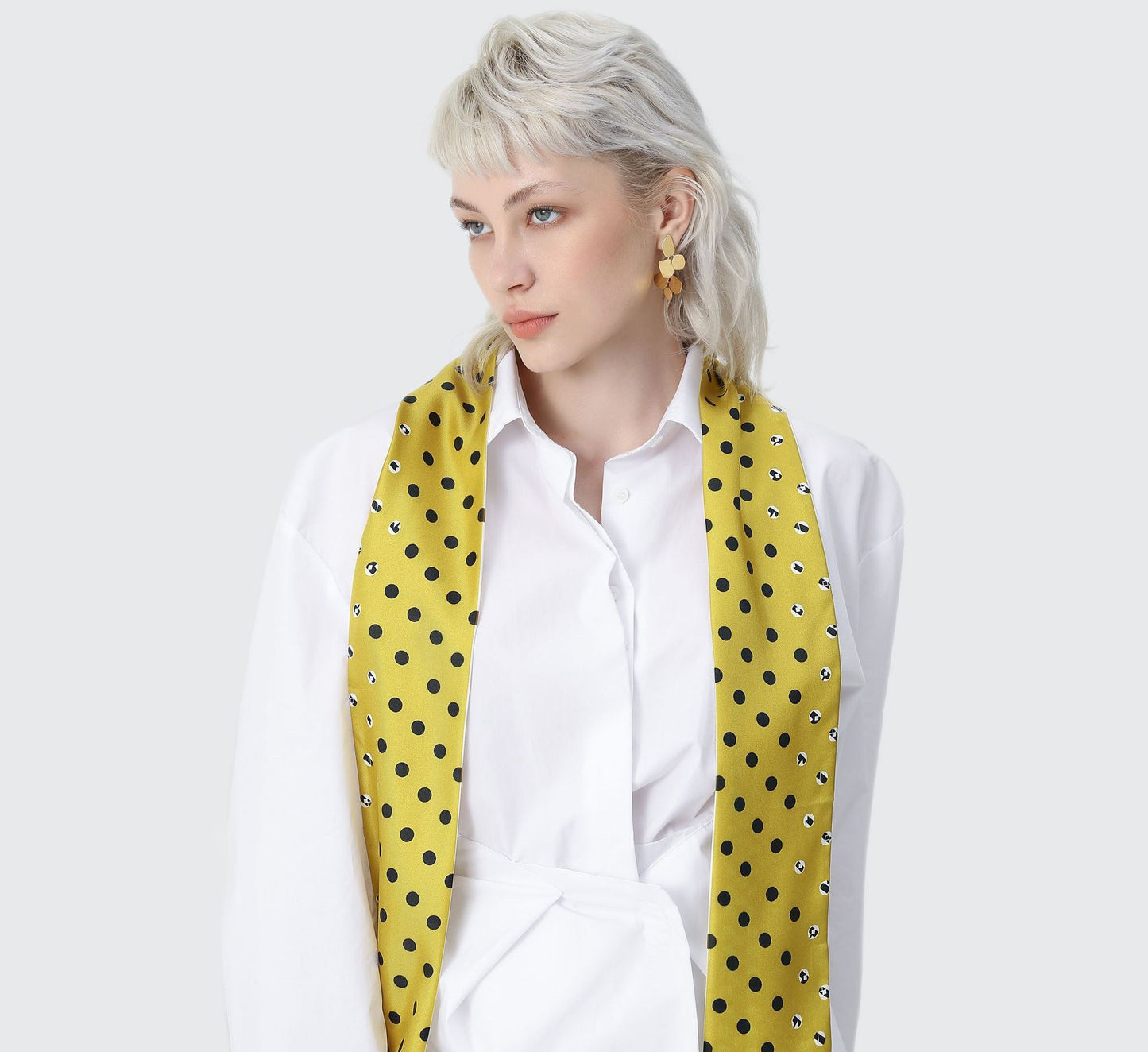 Polka dot double stitching small long scarf