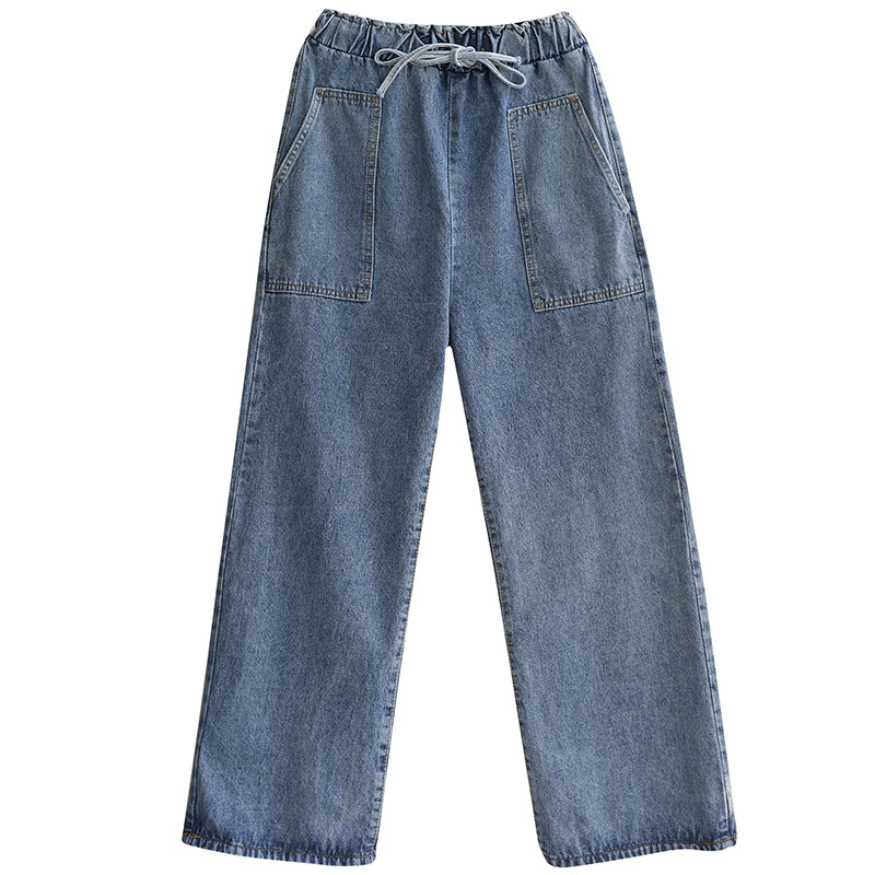 Loose and Versatile High-waisted Plus Size Straight Jeans