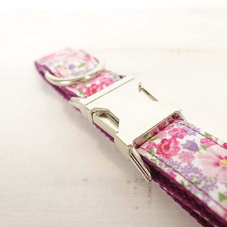 Purple Flower Metal Buckle Durable Dog Collar