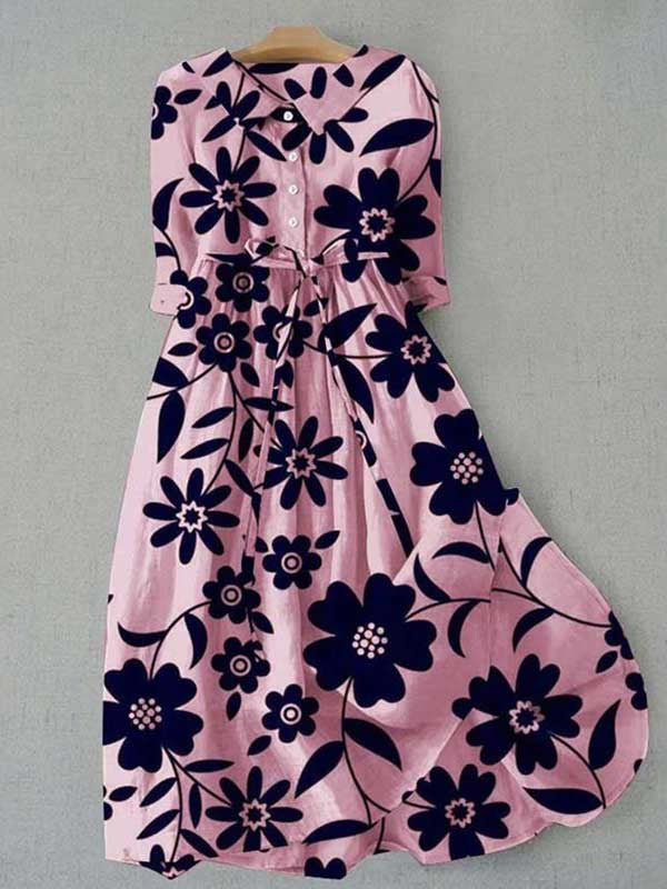 Womens Versatile Printed Casual Long Dress