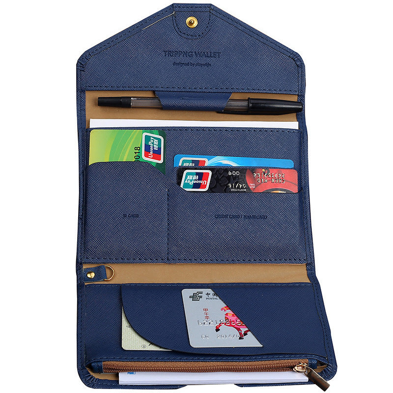 Multifunctional tri-fold PU passport bag