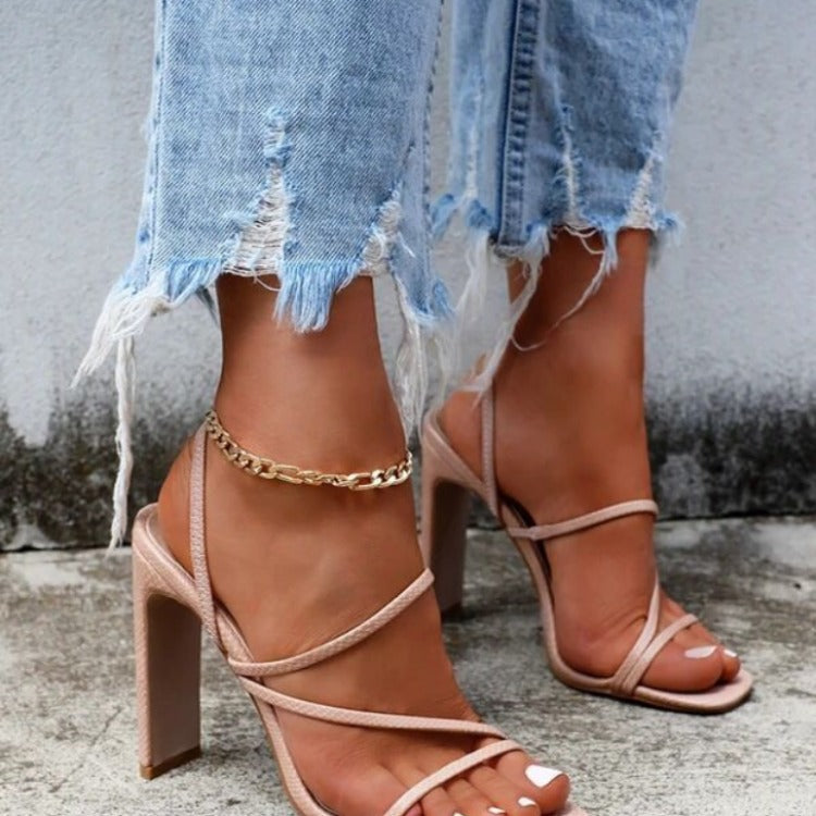 High-Heeled Sandals With Square Toe Slippers