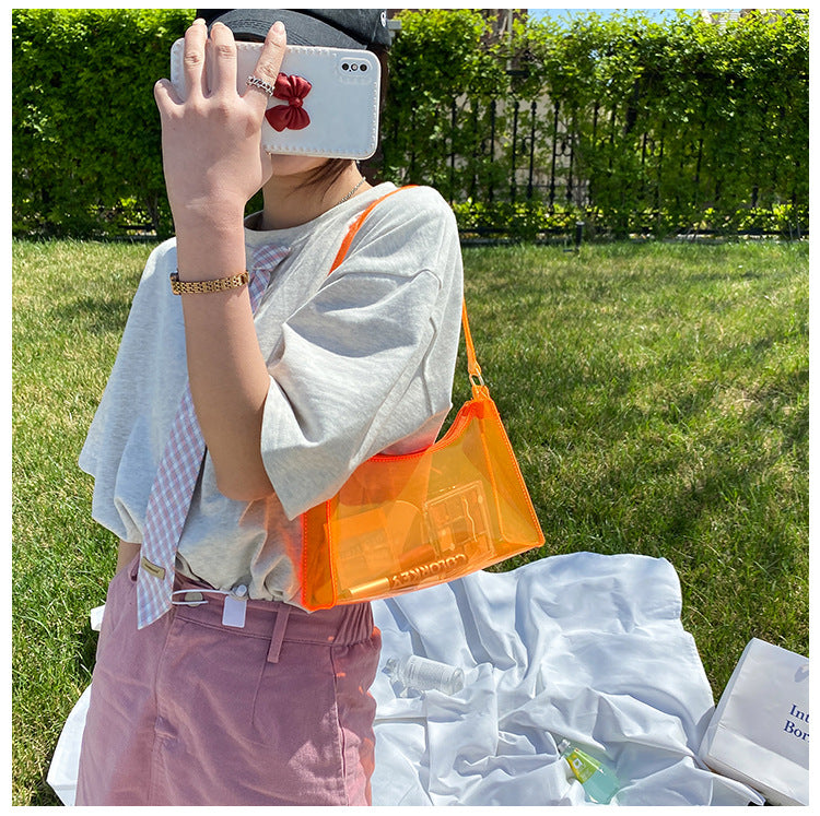 Underarm Bag Retro Casual One-shoulder Diagonal Bag Transparent Jelly Bag Female Candy Color Portable Baguette Bag