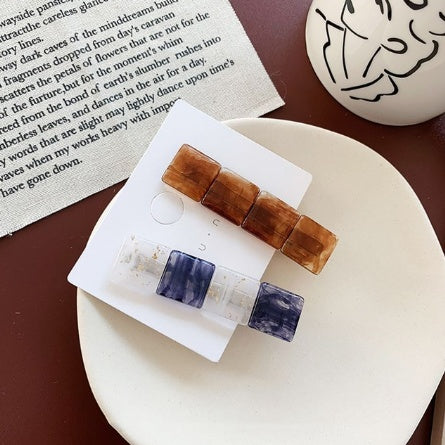 Colorblock resin square geometry hairpin combination Korea retro forest system bangs clip hair accessories