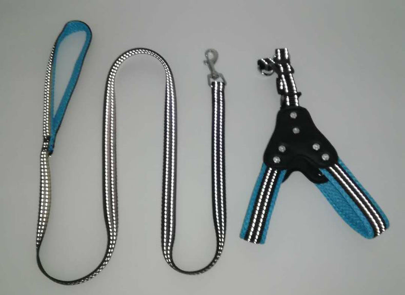 Komfortabelt Mesh Stof Skinnende Rhinestone Kæledyrs Håndholdt Reb Reflekterende Hundebrystrem Veststil
