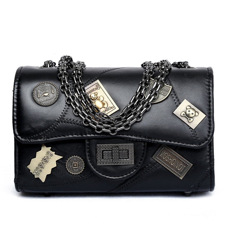 Fashion sheepskin splicing chain bag