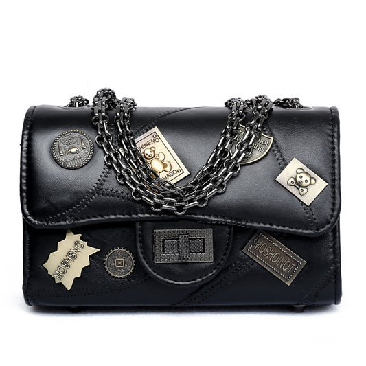 Fashion sheepskin splicing chain bag