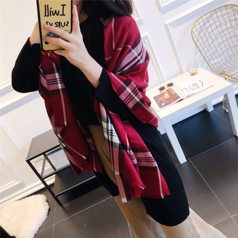 Fashion Plaid Cashmere Sjal Tofarvet Tørklæde