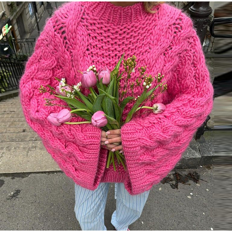 Round Neck Pullover Long Sleeve Knitted Sweater