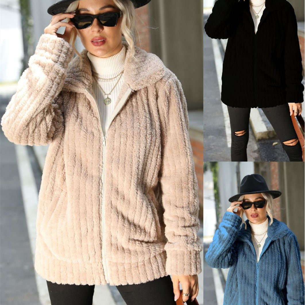 Women's Lapel Zipped Long-sleeve Jacket