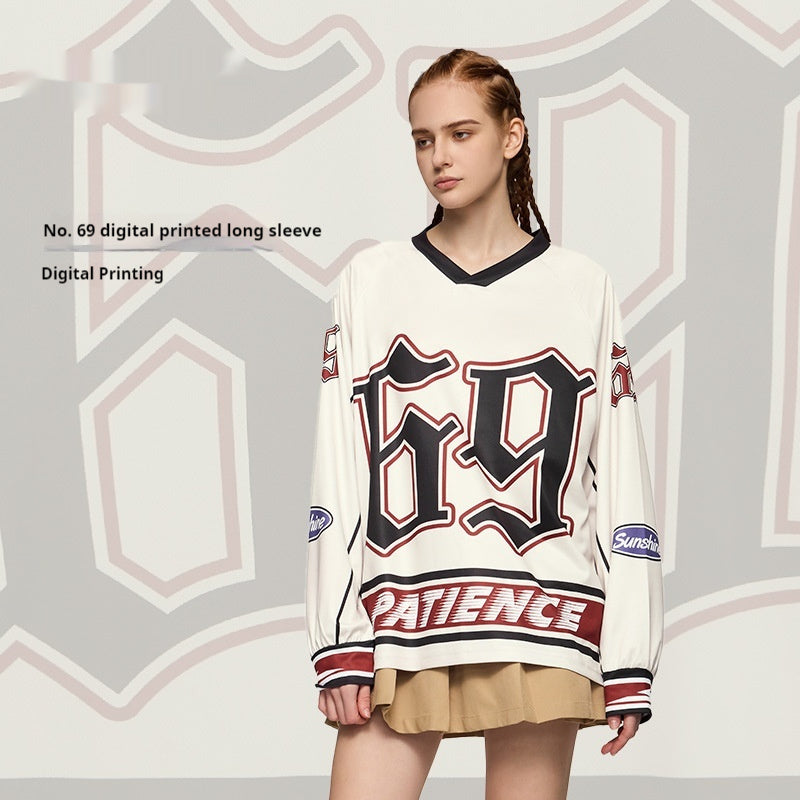 Nr. 69 Digitaltrykt Langærmet T-shirt 4 Efterår Og Vinter Pullover Amerikansk Retro