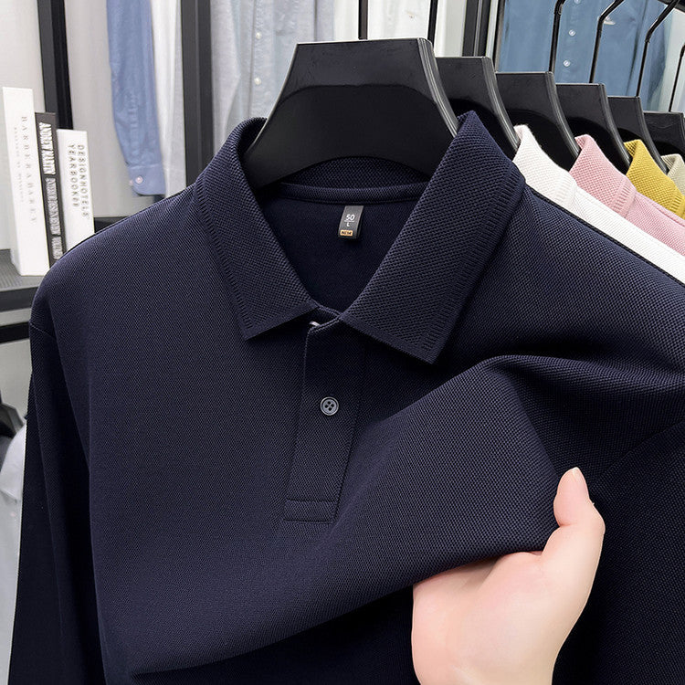 Mercerized Cotton Long-sleeved Polo Shirt Men's Spring And Autumn Casual Clothing For Middle-aged Dad Breathable Bottoming
