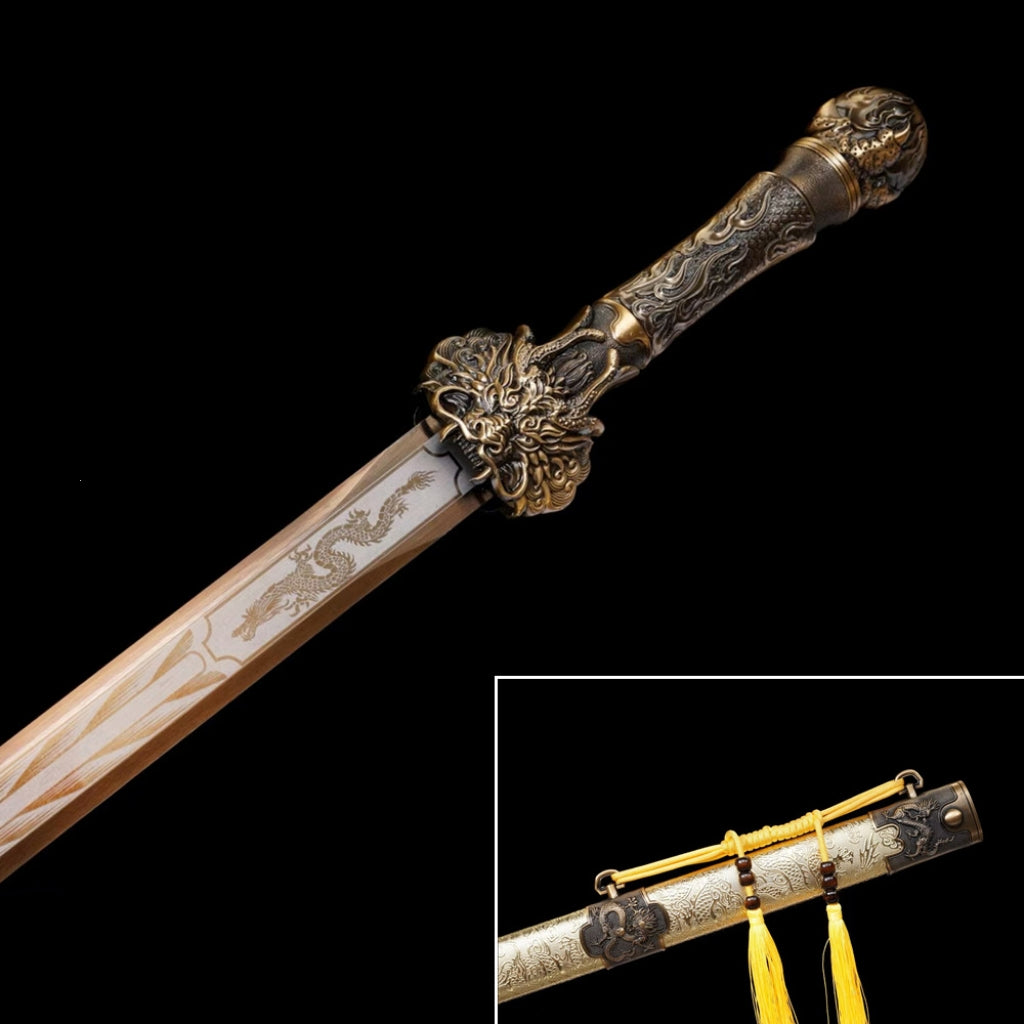 Long Style Integrated High Manganese Steel Swords Tang Jian, Dragon King Sword, Han Jian  Unsharpened Cold Weapons For Self Defense & Decoration