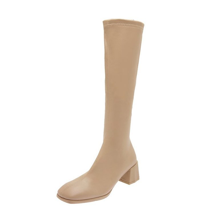 Square Toe Chunky Heel Back Zipper High Boots, Female