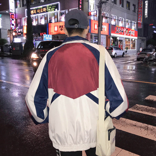 Embroidery contrast standing collar Long Sleeve Jacket