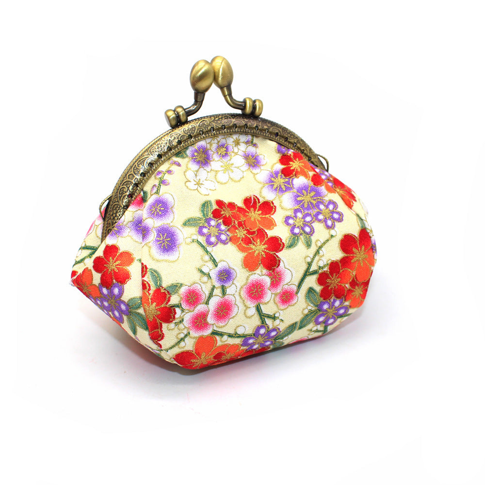 Japanese printing handmade gold bag fabric coin purse