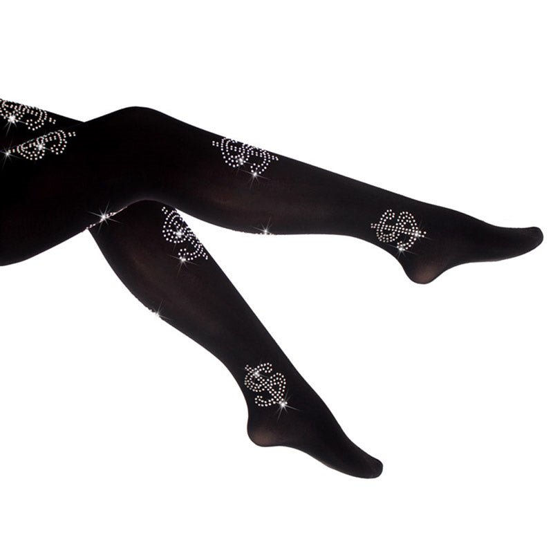 Efterår Og Vinter Fortykket Varm Rhinestone Bogstaver Rhinestone Sorte Strømpebukser