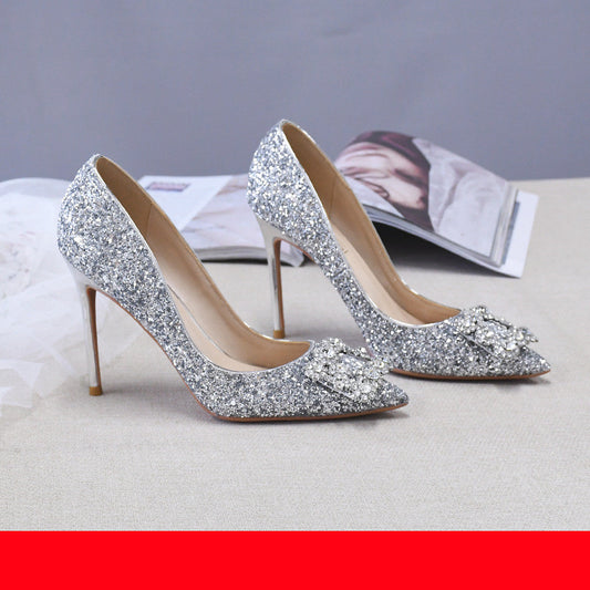 Sexy Versatile Banquet Diamond Sequin Pointed Stiletto Heels