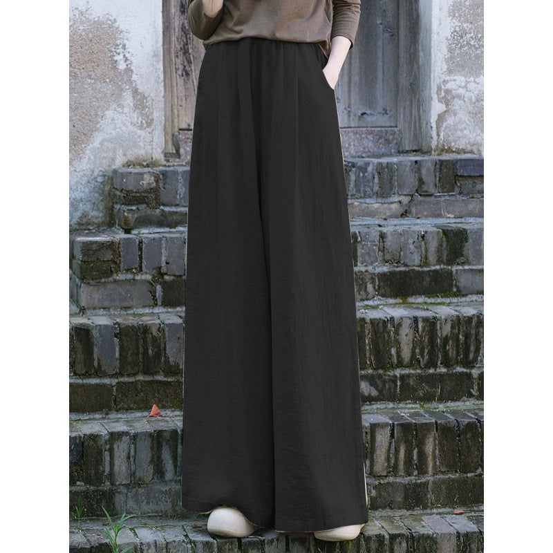 Women's Casual Retro Cotton And Linen Wide-leg Trousers
