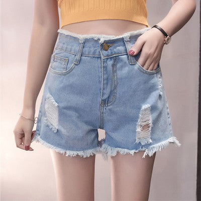 Denim shorts with elastic waist