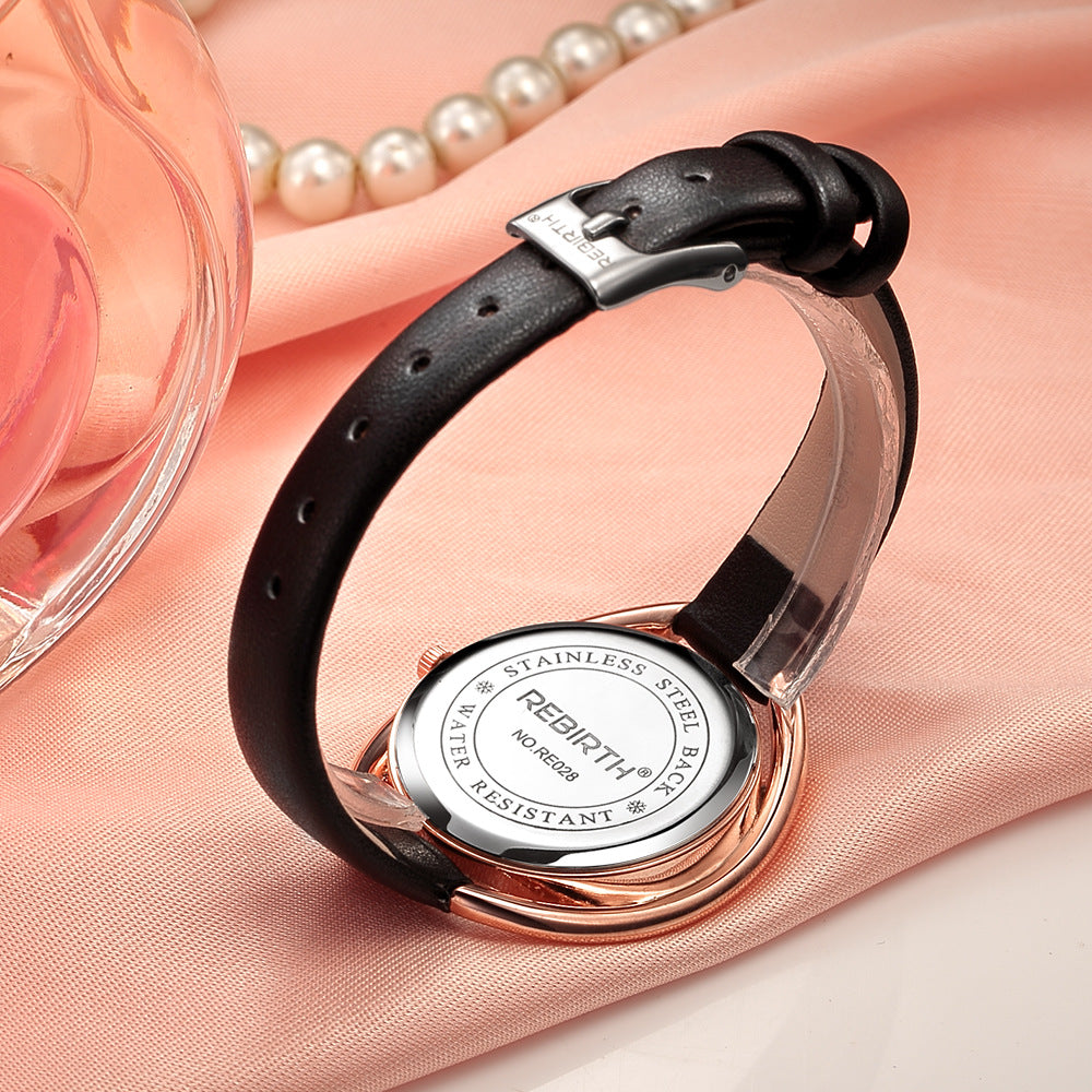 Women's quartz watch with large dial and thin belt