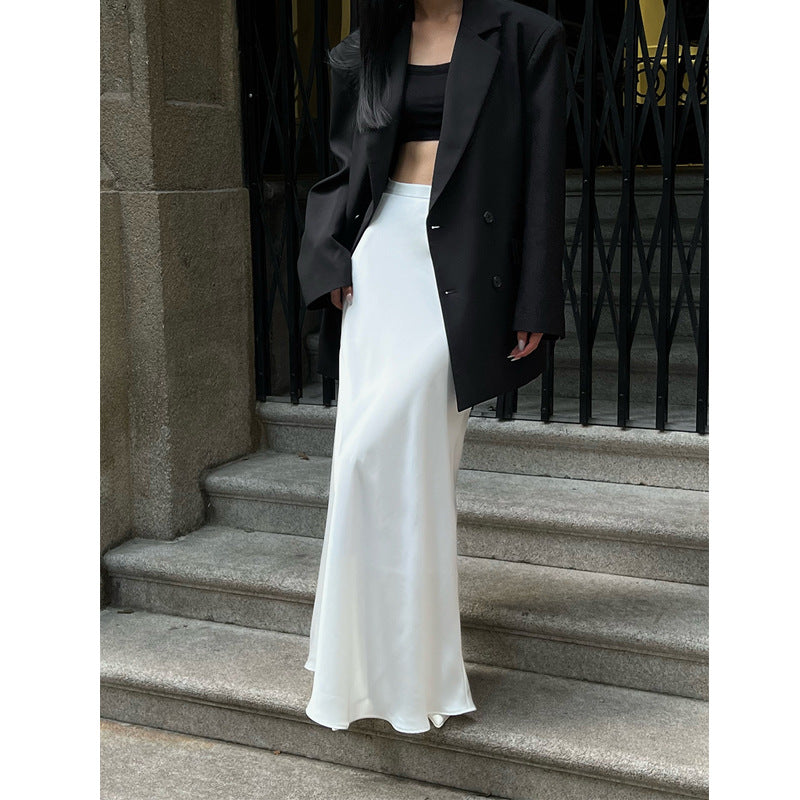 Women's Solid Color Acetate Satin Design Skirt