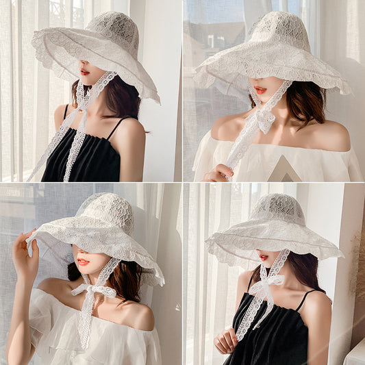 Summer Lace Up Sun Hat Seaside Beach  Protection