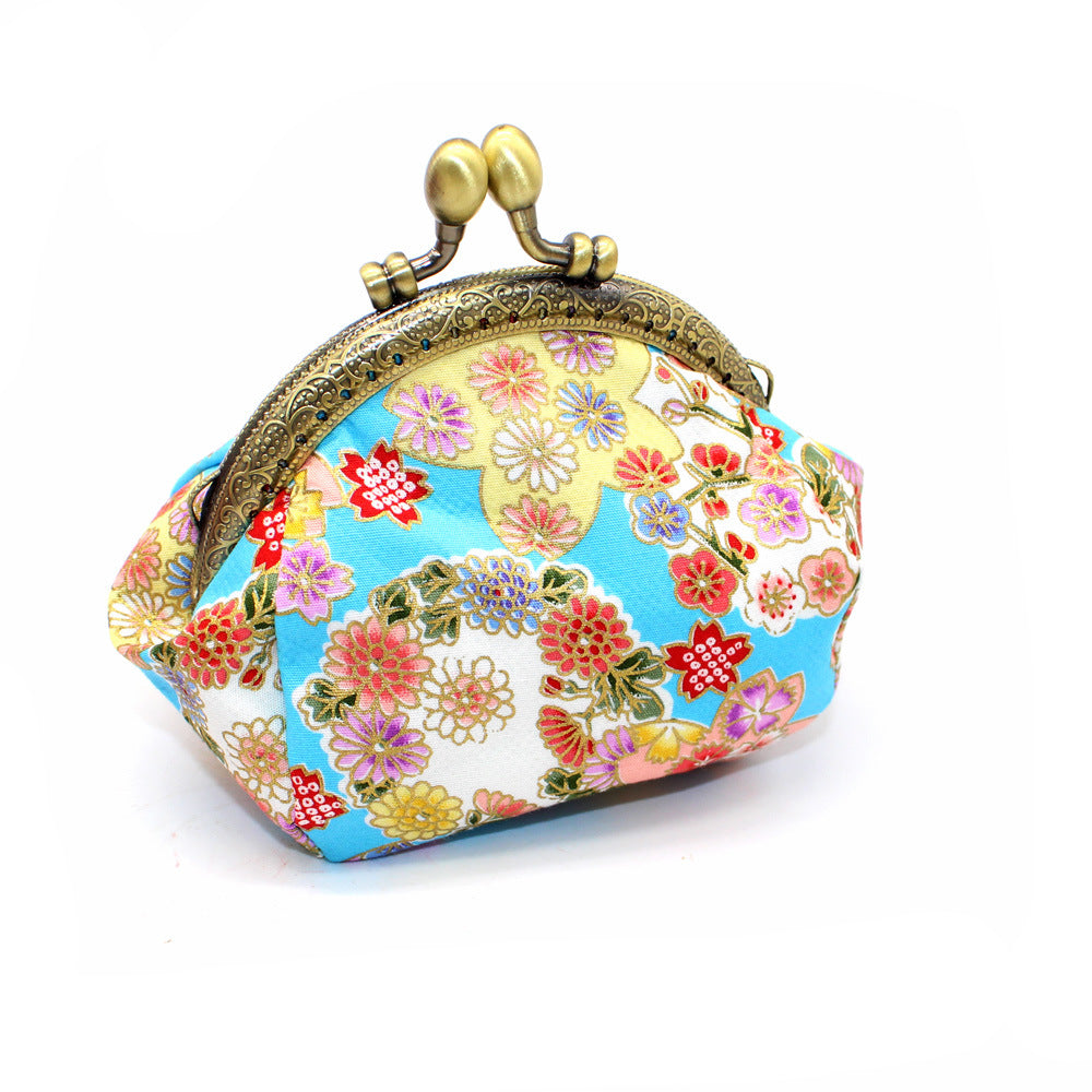 Japanese printing handmade gold bag fabric coin purse