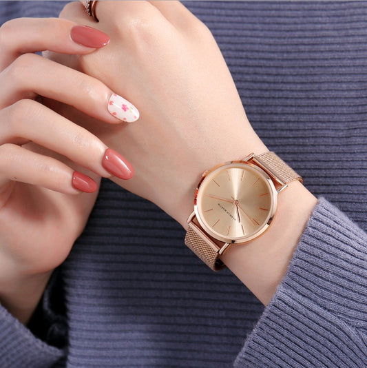 Stainless Steel Gold-plated Mesh Belt Waterproof Women's Watch