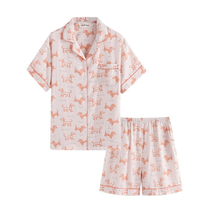 New Cute Cartoon Orange Sausage Dog Cotton Double-layer Pajamas