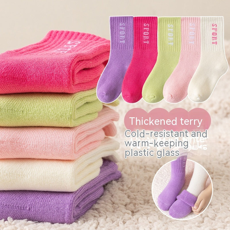 Children Extra Thick Fluffy Loop Middle Tube Cotton Socks