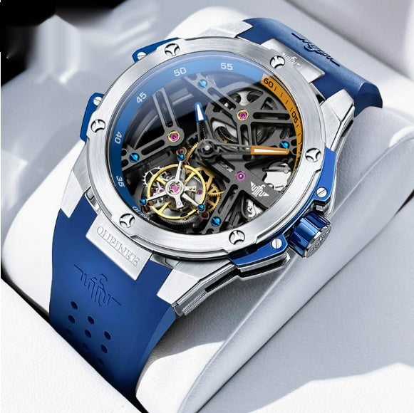 Flywheel Mechanical Mens Watch Silicone Waterproof Mens