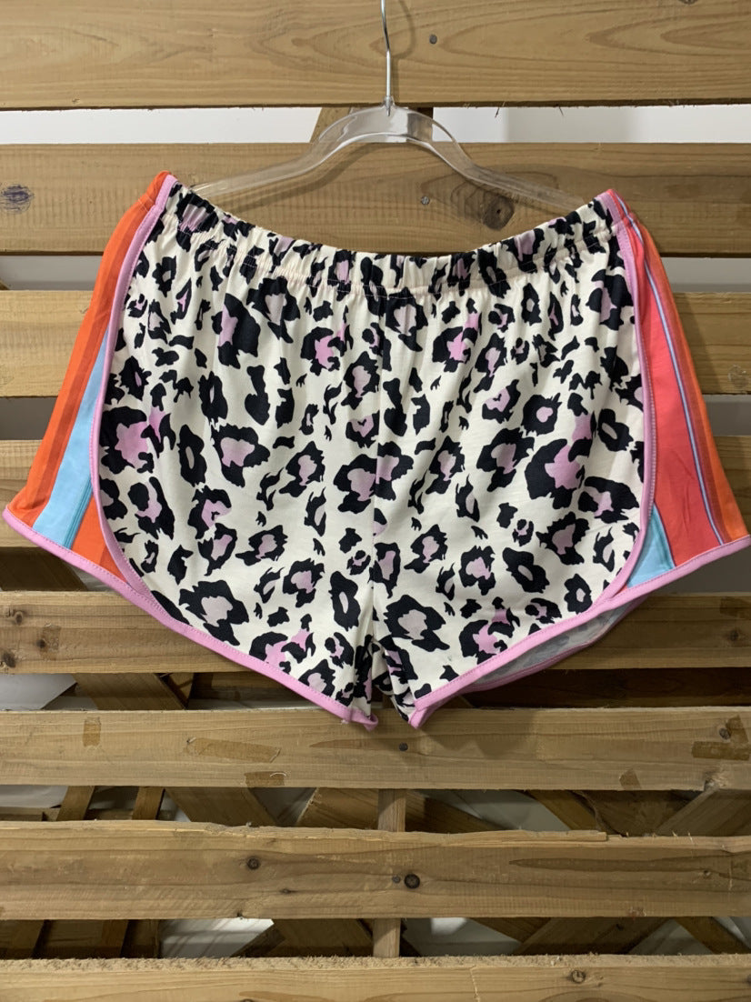 Women's Leopard Print Stitching Shorts