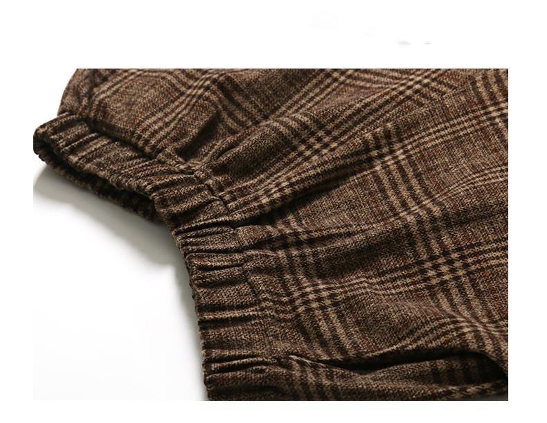 Women's Western Style Checkered Slim Fit Casual Cropped Wide Leg Pants