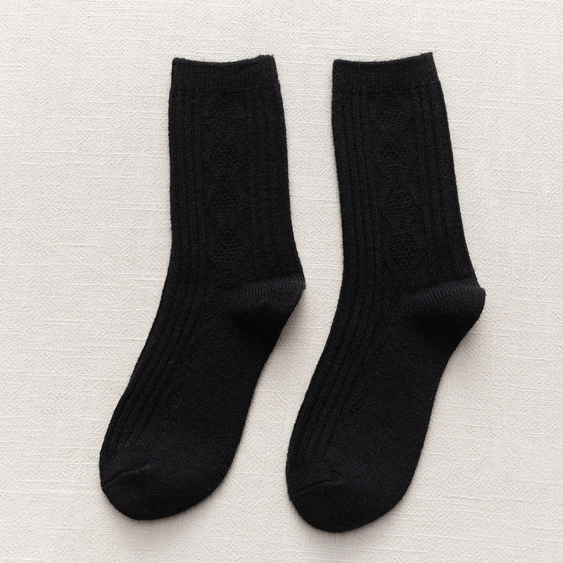 Black Terry Thermal Storage Long Tube Warm Women's Socks