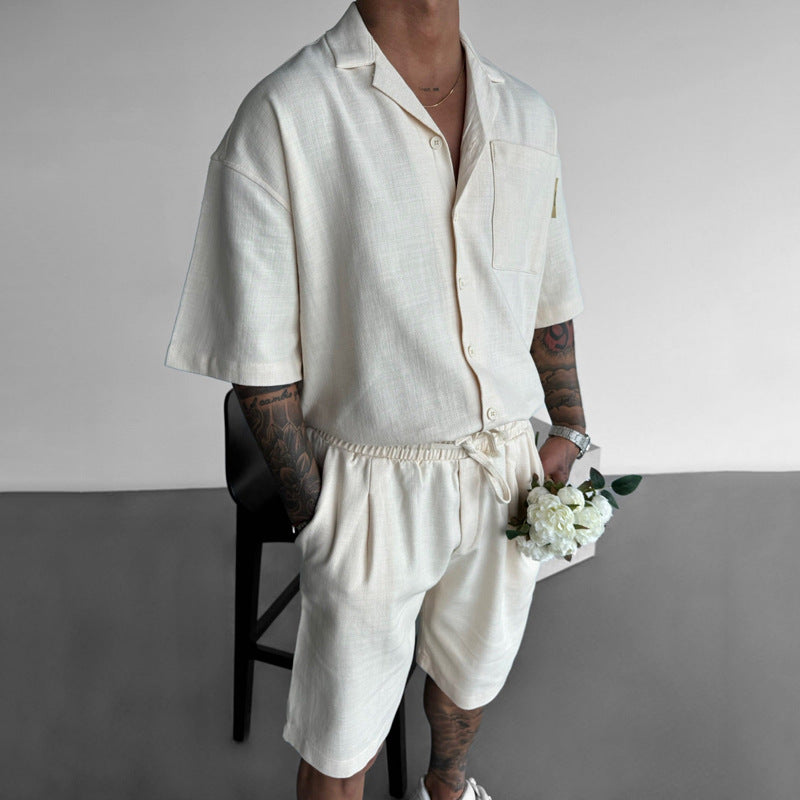 Casual Polo Collar Pocket Design Loose Short Sleeve Shirt Two-piece Set