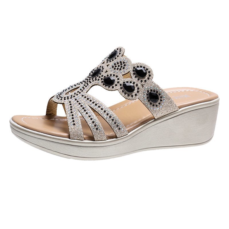 Women's Fashion Simple Rhinestone Slope Heel Sandals
