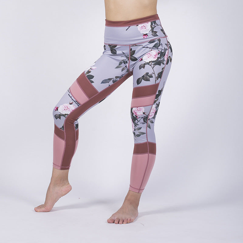 Women's printed mesh stitching yoga pants