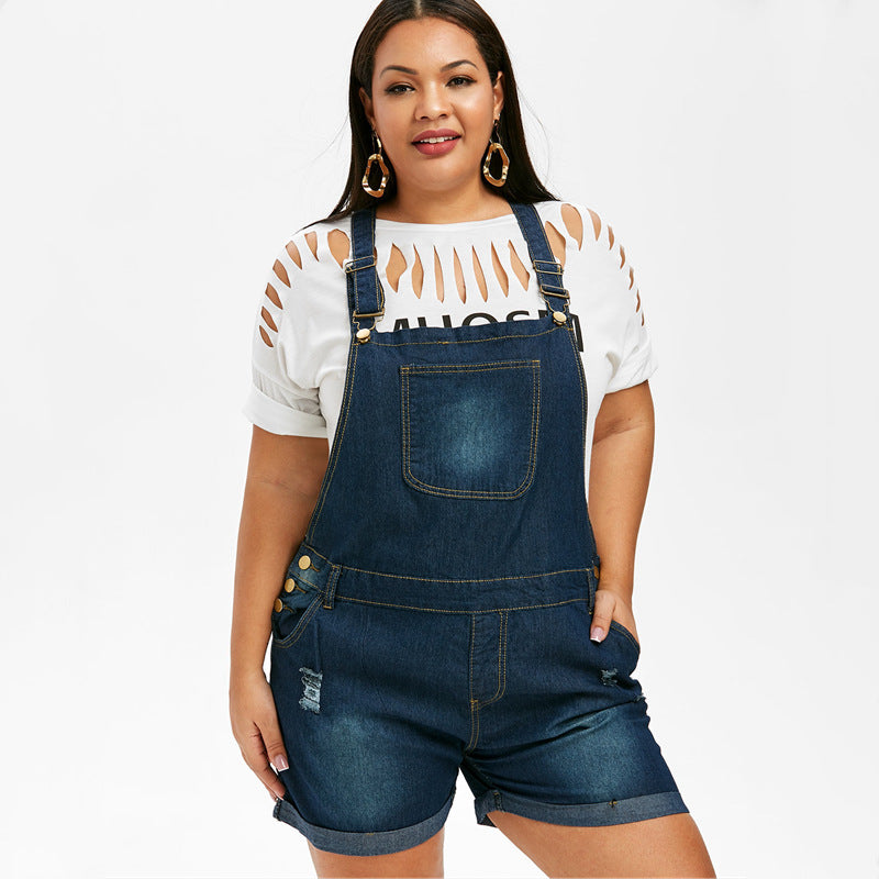 Oversized stretch denim straps shorts