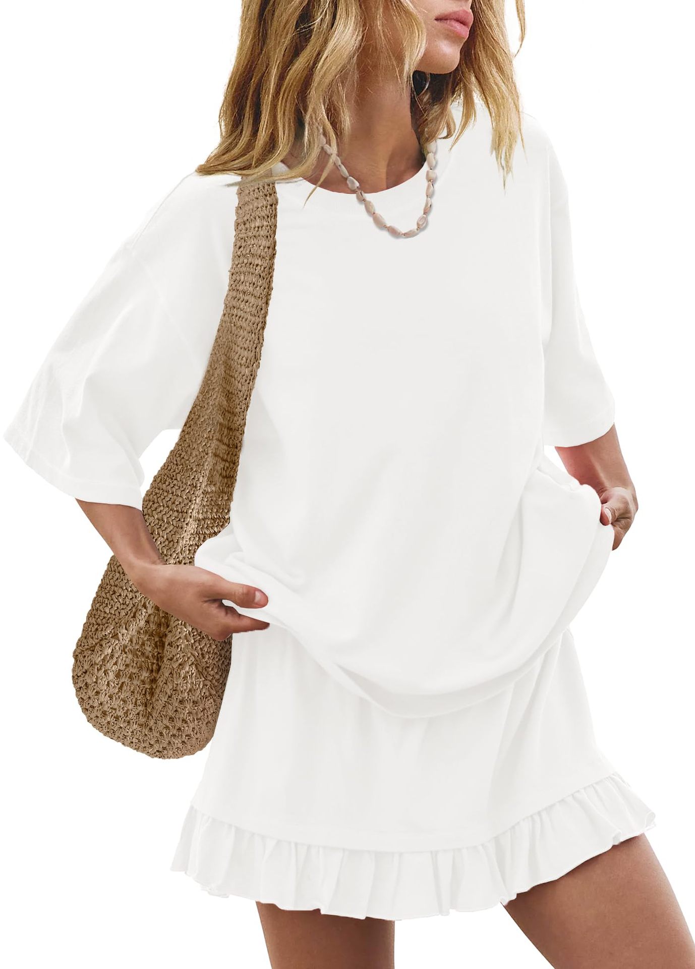 Women's Solid Color Casual Loose Short-Sleeve Skirt Set