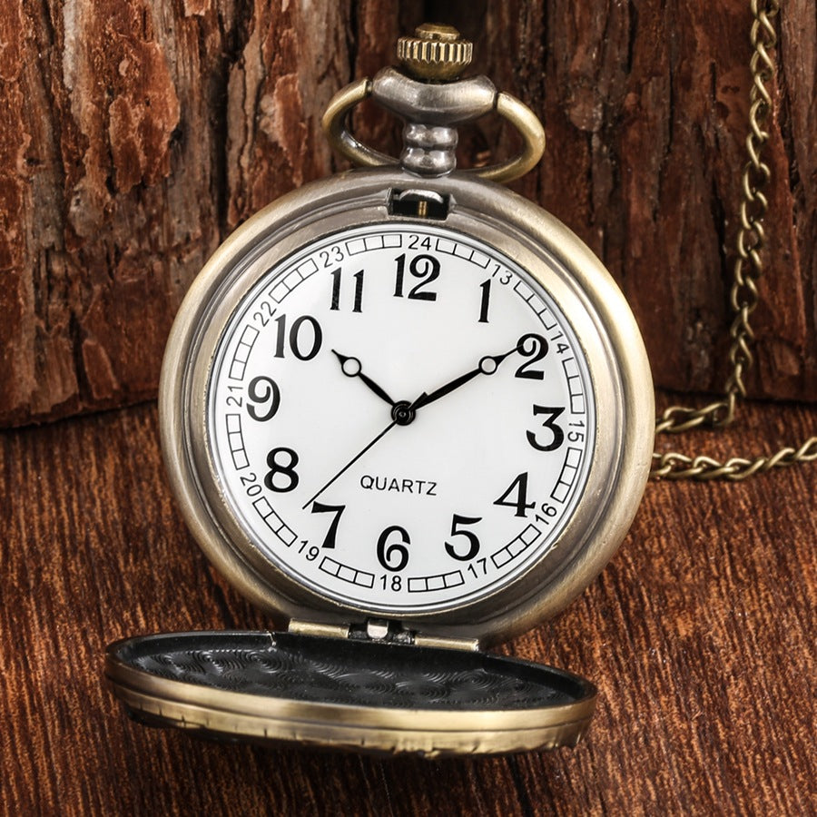 Elephant Pattern Quartz Pocket Retro Flip Casual Pocket Watch