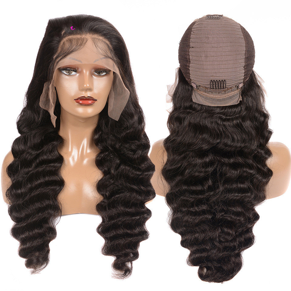 Løst, dybt, ægte hår, lace front-paryk, 13x4, hovedbeklædning