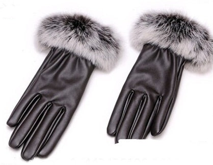 Touch Screen Leather Warm And Velvet Fashion  Leather Gloves