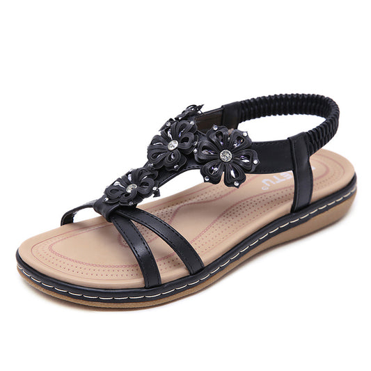 Sandals seaside rhinestone flower flats