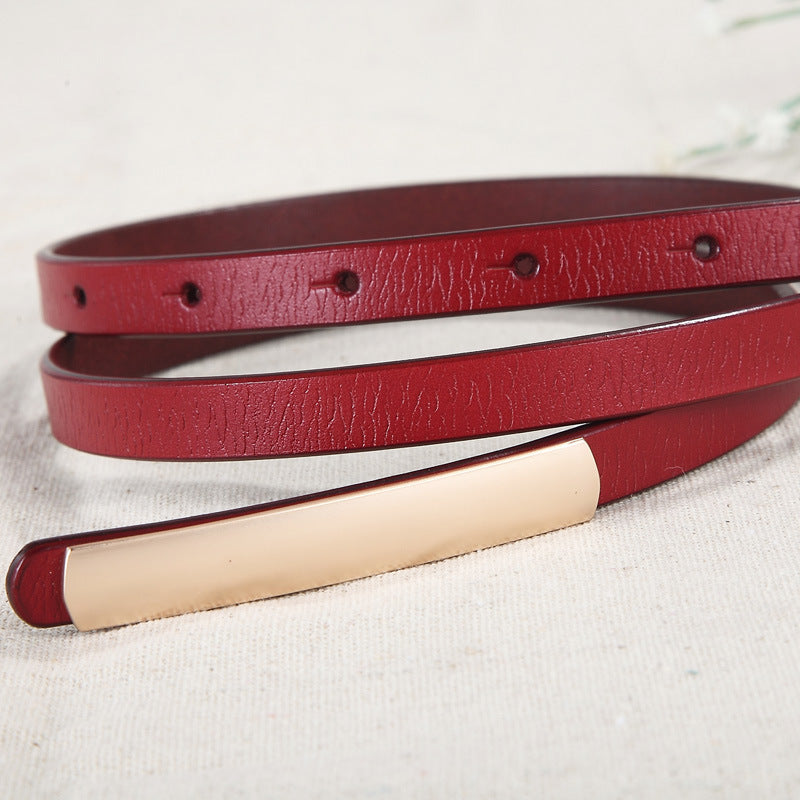Female leather alloy smooth buckle two-layer leather fine belt
