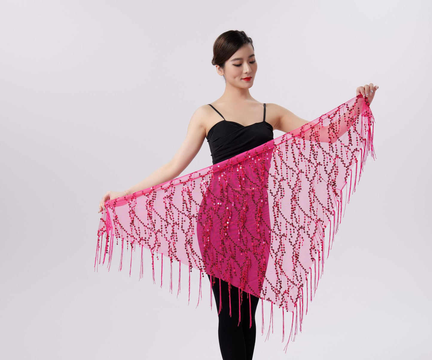 Belly Dance Sequins Tassel Triangle Waist Scarf