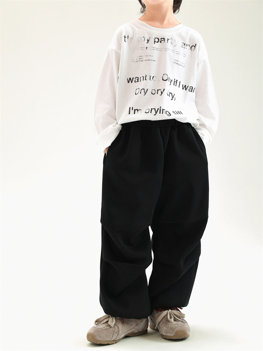 Autumn And Winter Children's Clothing Fleece-lined Casual All-match Loose Knitted Trousers