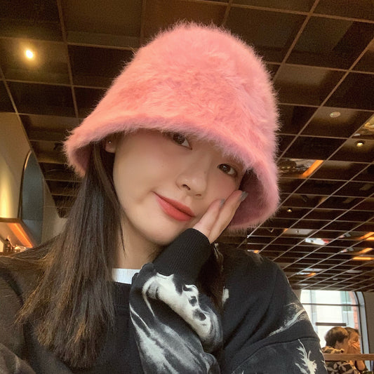 Japanese-style Retro All-match Face-covering Rabbit Fur Bucket Hat