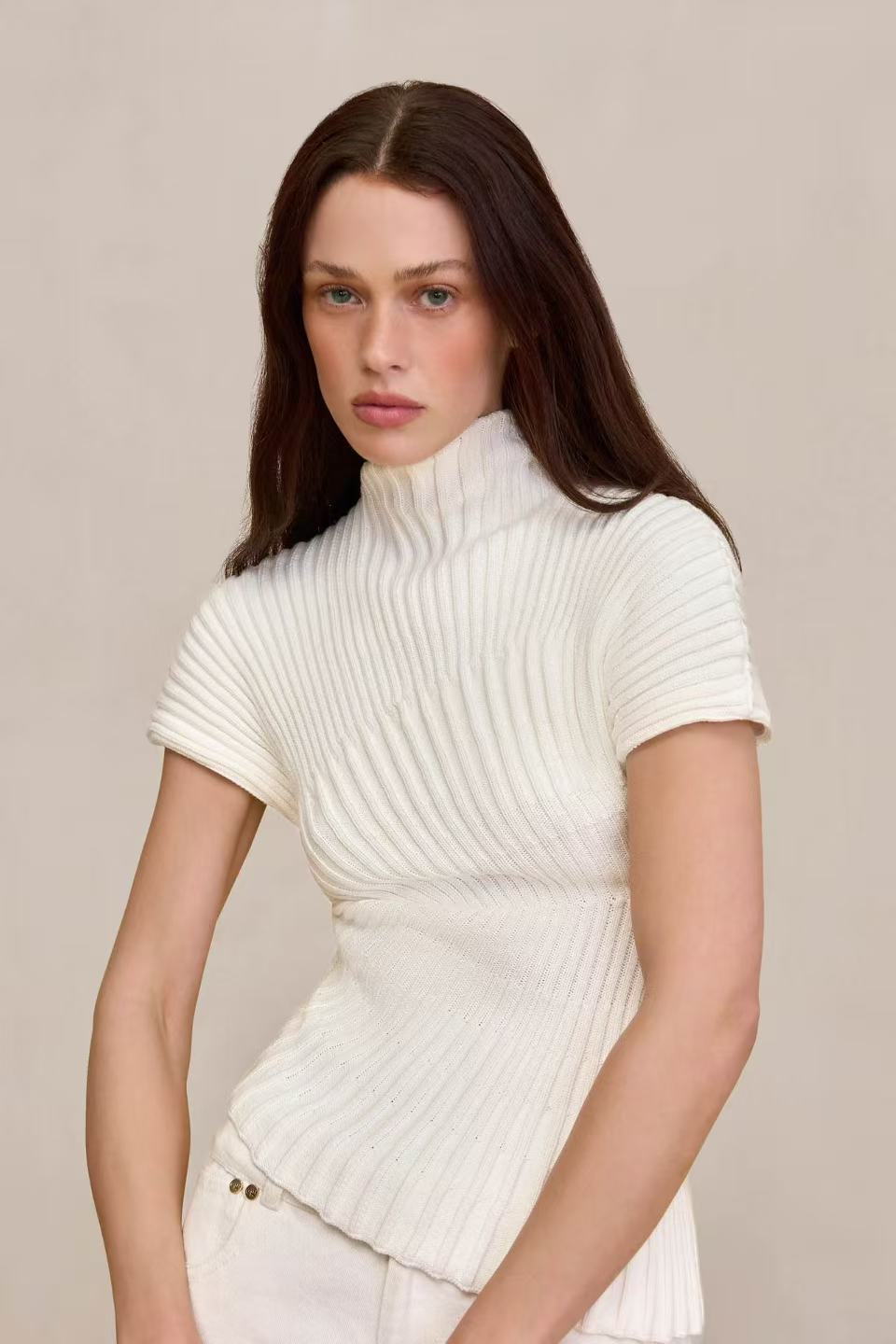 Fashion Irregular Stand Collar Solid Color Sweater For Women